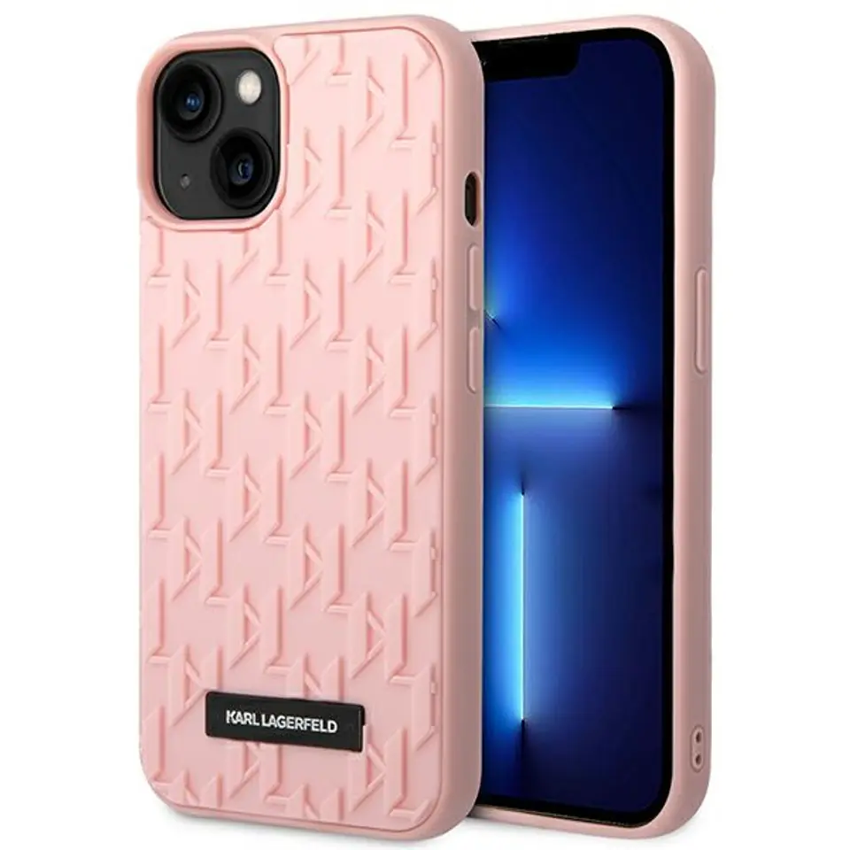 ⁨Karl Lagerfeld Monogram 3D Pattern - iPhone 14 Plus Case (Pink)⁩ at Wasserman.eu
