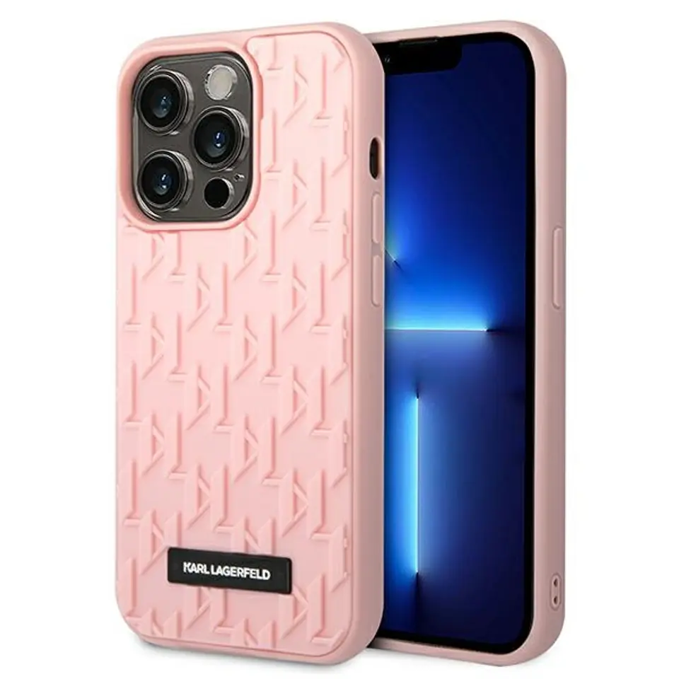 ⁨Karl Lagerfeld Monogram 3D Pattern - Etui iPhone 14 Pro (różowy)⁩ w sklepie Wasserman.eu