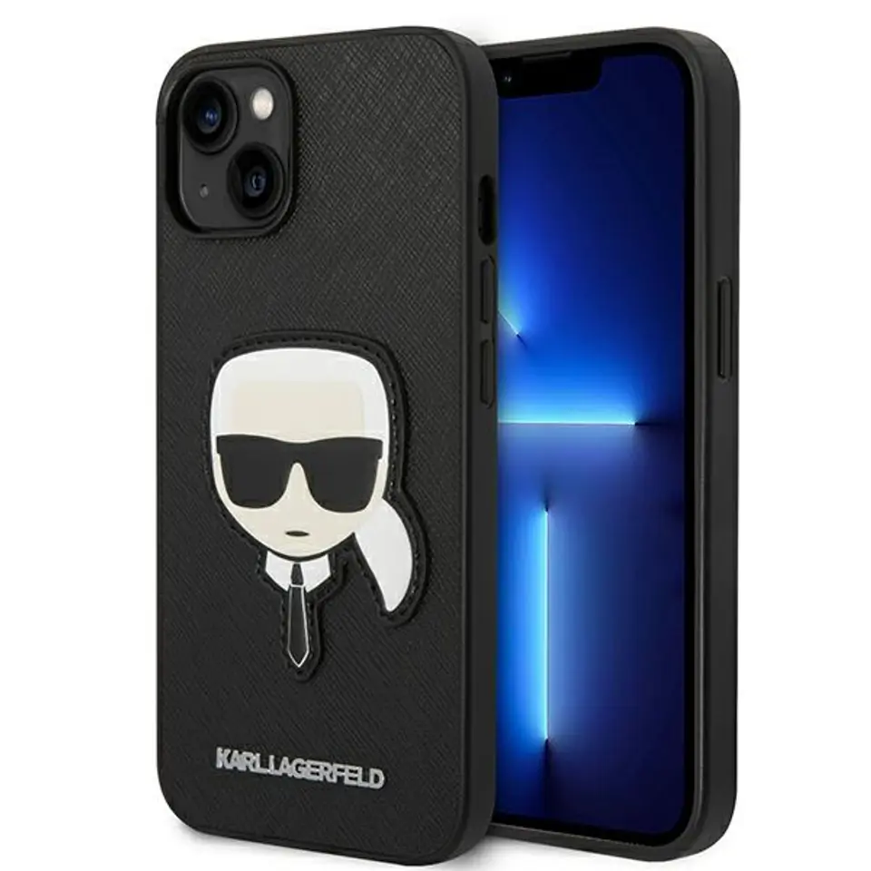 ⁨Karl Lagerfeld KLHCP14MSAPKHK iPhone 14 Plus 6,7" czarny/black hardcase Saffiano Karl`s Head Patch⁩ w sklepie Wasserman.eu