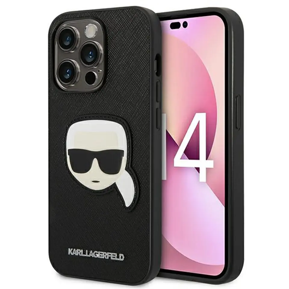 ⁨Karl Lagerfeld KLHCP14LSAPKHK iPhone 14 Pro 6,1" czarny/black hardcase Saffiano Karl`s Head Patch⁩ w sklepie Wasserman.eu