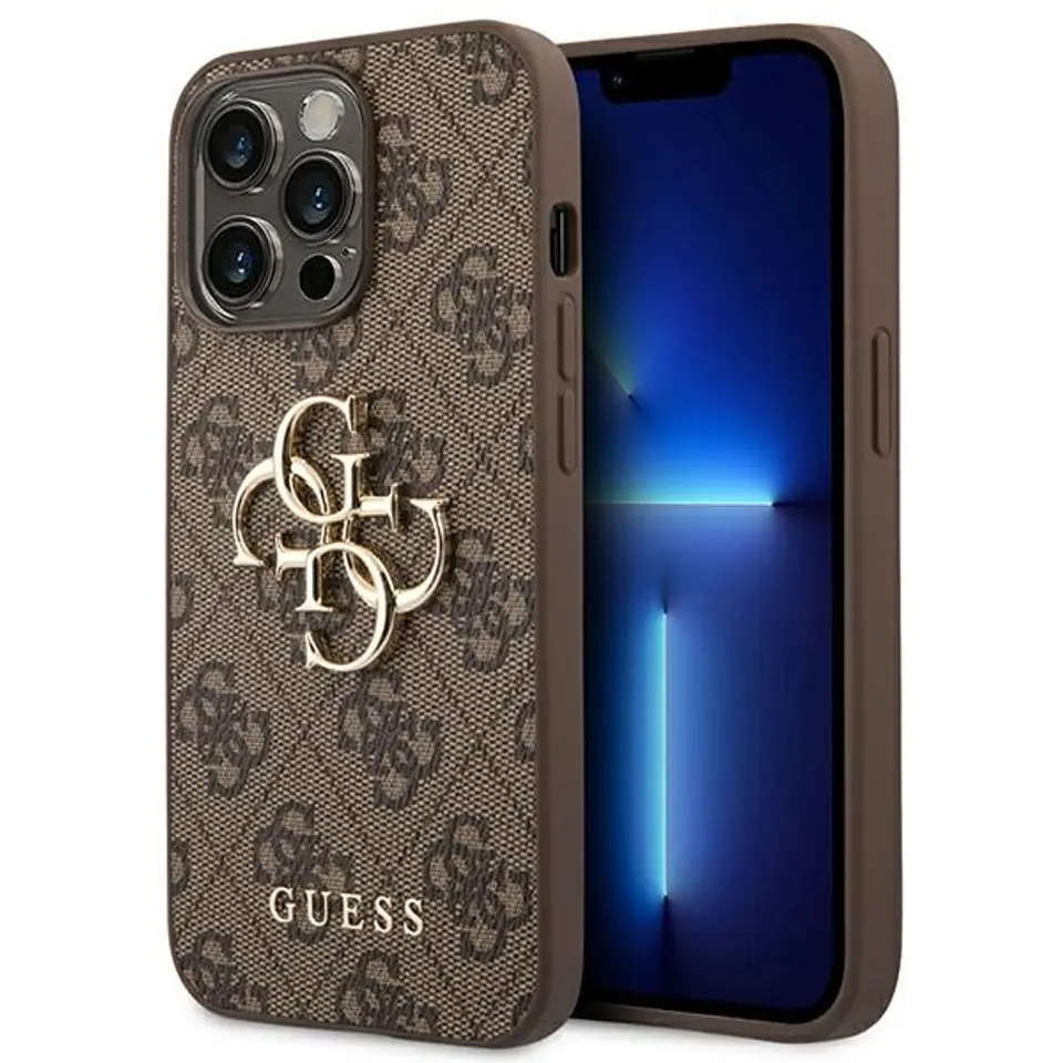 ⁨Guess GUHCP14L4GMGBR iPhone 14 Pro 6,1" brązowy/brown hardcase 4G Big Metal Logo⁩ w sklepie Wasserman.eu