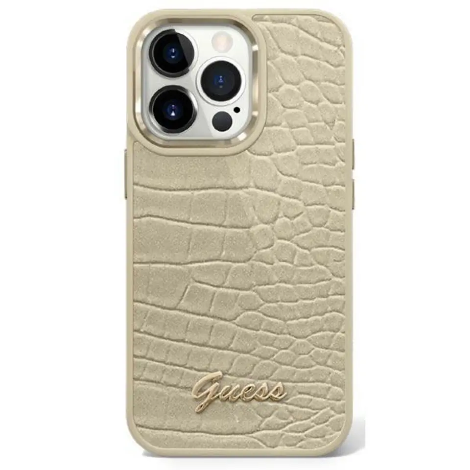 ⁨Guess GUHCP14MHGCRHD iPhone 14 Plus 6,7" złoty/gold hardcase Croco Collection⁩ w sklepie Wasserman.eu