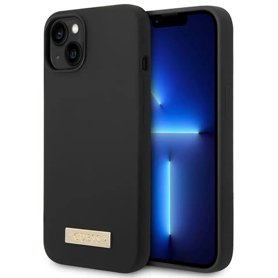 ⁨Guess GUHMP14MSBPLK iPhone 14 Plus 6,7" black/black hard case Silicone Logo Plate MagSafe⁩ at Wasserman.eu