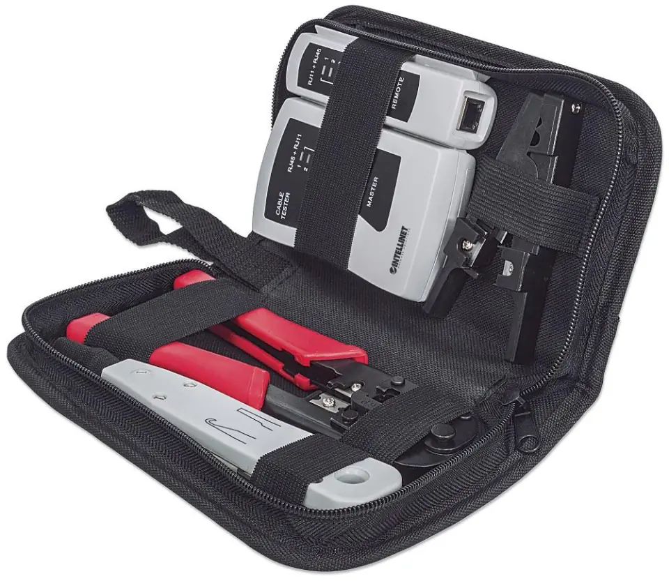 ⁨Intellinet 4-Piece Network Tool Kit, 4 Tool Network Kit Composed of LAN Tester, LSA punch down tool, Crimping Tool and Cut and Stripping tool⁩ at Wasserman.eu