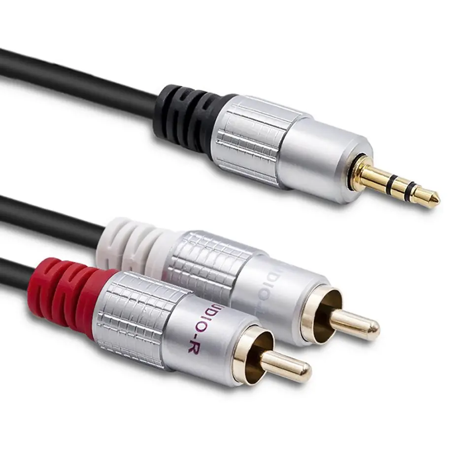 ⁨Kabel 2xRCA / Mini Jack 3.5mm | 1m | czarny⁩ w sklepie Wasserman.eu