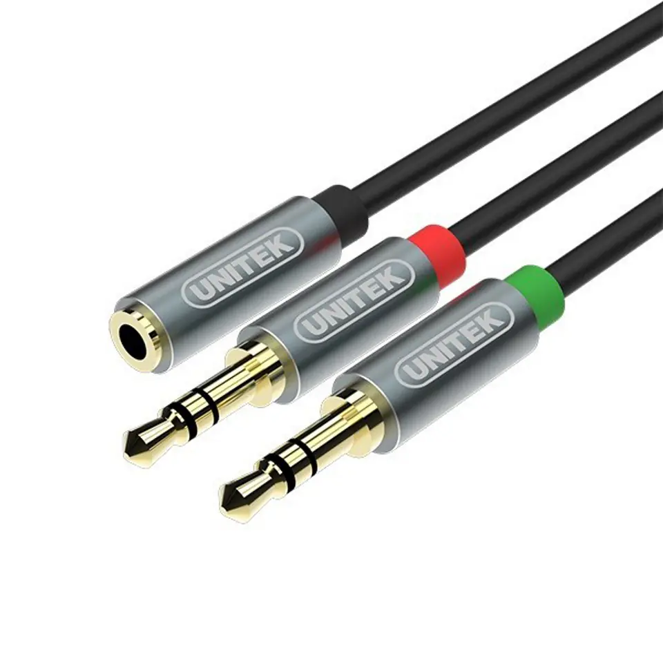 ⁨UNITEK Y-C957ABK 0.2m /s1x MiniJack 3.5 mm (socket) 2x MiniJack 3.5 mm (plug)⁩ at Wasserman.eu