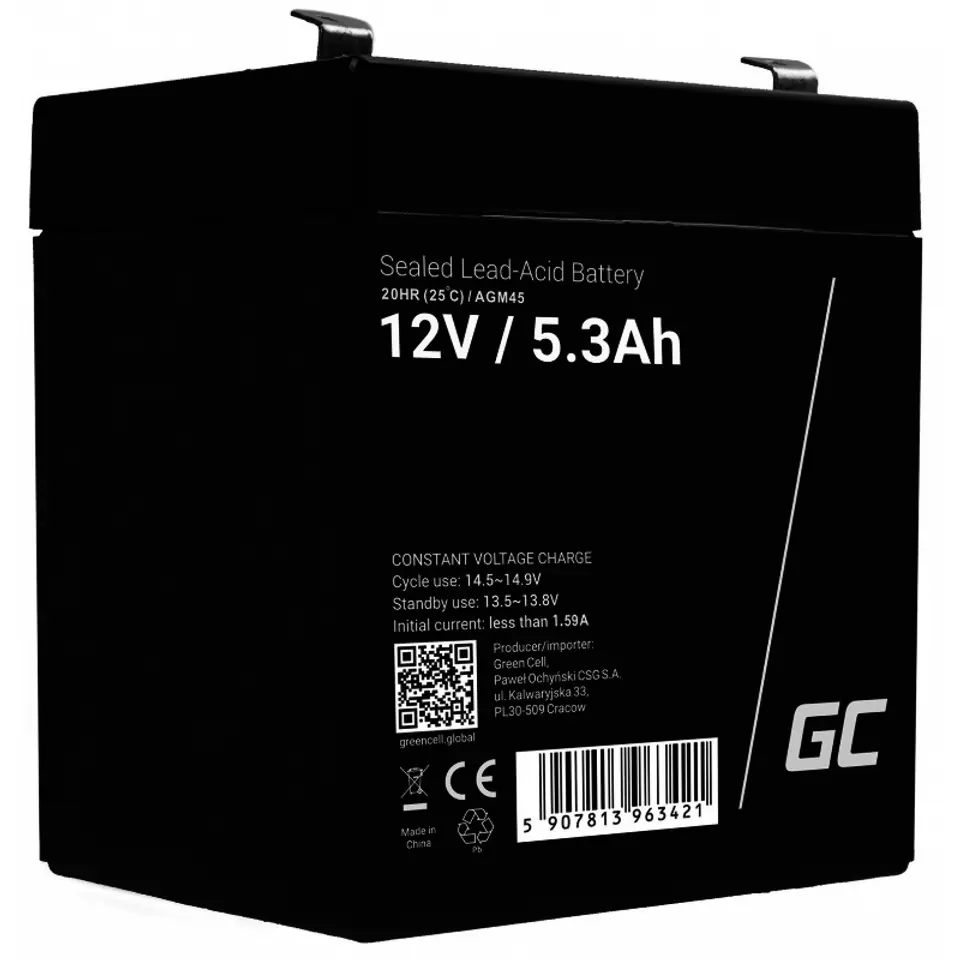 ⁨Green Cell AGM45 UPS battery Sealed Lead Acid (VRLA) 12 V 5,3 Ah⁩ at Wasserman.eu