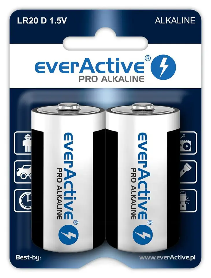 Alkaline batteries everActive Pro Alkaline LR20 D - blister card - 2 pieces at Wasserman.eu