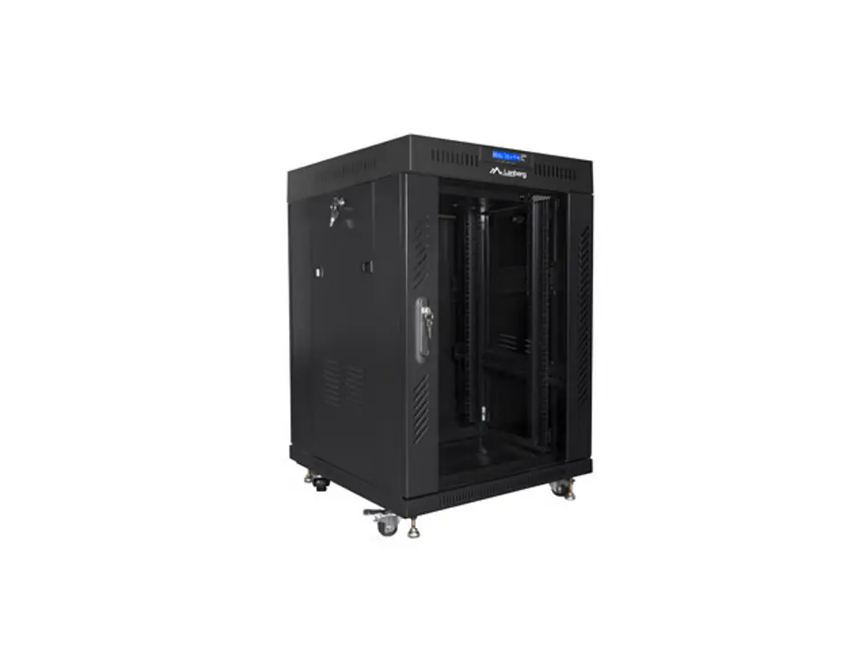 ⁨SZAFA INSTALACYJNA RACK STOJĄCA 19" 15U 600X600 CZARNA DRZWI SZKLANE LCD LANBERG (FLAT PACK)⁩ w sklepie Wasserman.eu