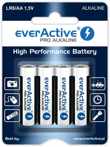 ⁨Alkaline Batterien everActive Pro Alkaline LR6 AA - Blisterverpackung 4 Stück⁩ im Wasserman.eu