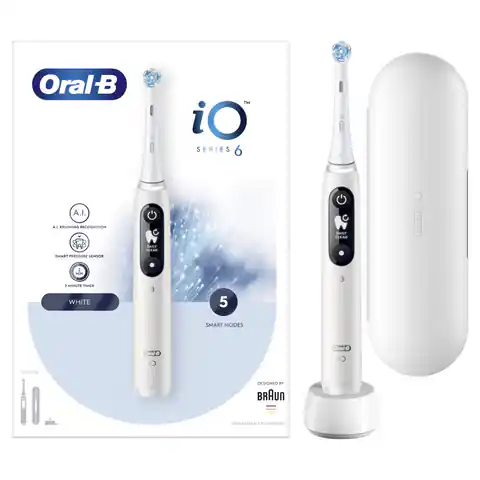 ⁨Oral-B Toothbrush iO Series 6 Rechargeable, For adults, Number of brush heads included 1, Number of teeth brushing modes 5, Whit⁩ at Wasserman.eu