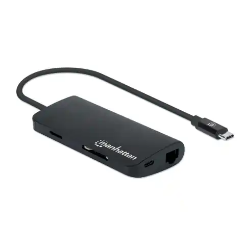 ⁨Adapter MANHATTAN 152372 USB-C - HDMI, 3x USB-A, RJ-45 oraz czytnik kart pamięci⁩ w sklepie Wasserman.eu