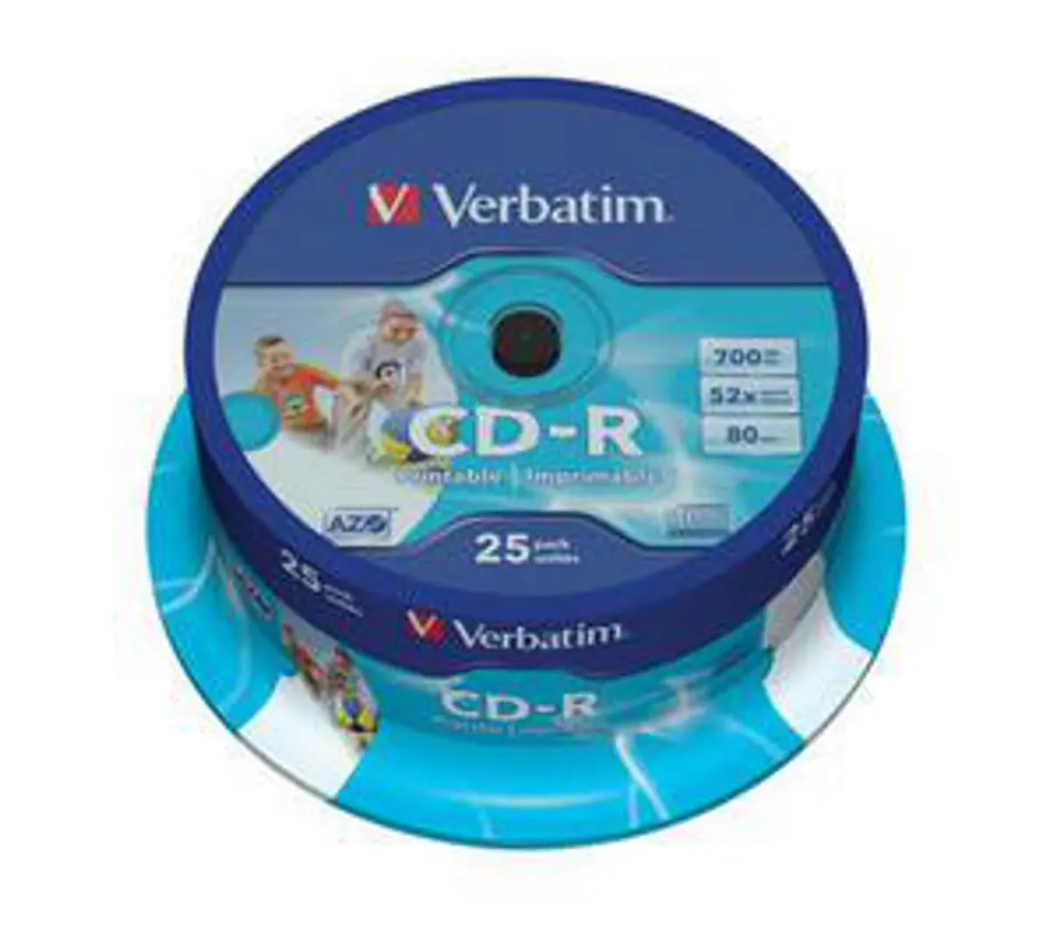 ⁨VERBATIM CD-R 700MB 52X AZO PRINTABLE ID BRAND CAKE*25  43439⁩ at Wasserman.eu