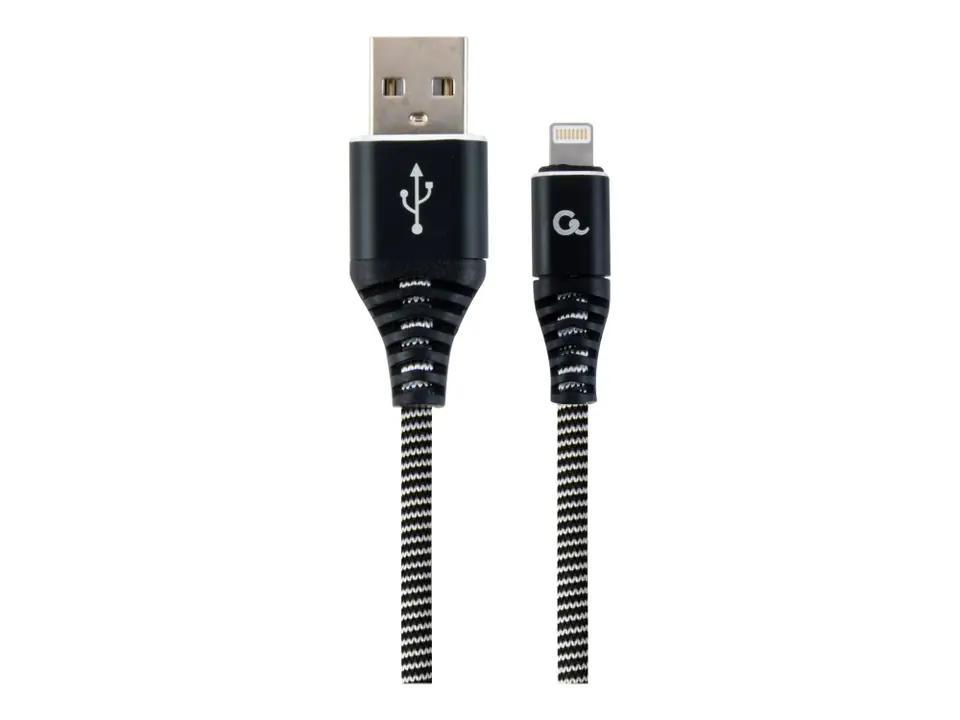 ⁨Gembird CC-USB2B-AMLM-2M-BW lightning cable Black, White⁩ at Wasserman.eu