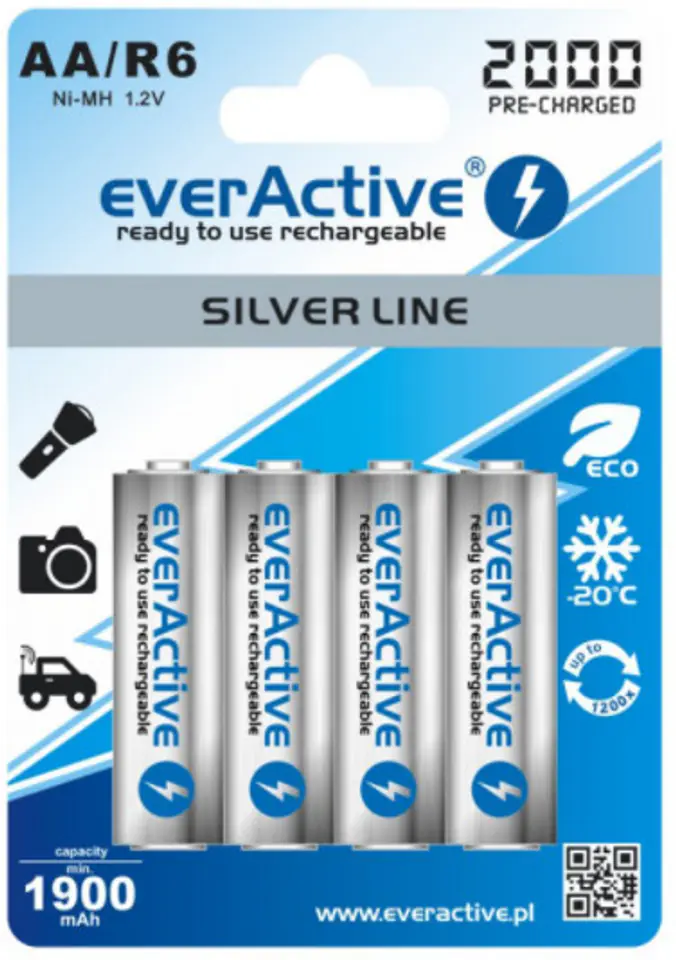 ⁨Baterie EVERACTIVE NiMH AA (LR06, FR6, R6, 15A, MN1500, AM3, UM3, HP7) 1900mAh 4 szt. EVHRL6-2000⁩ w sklepie Wasserman.eu