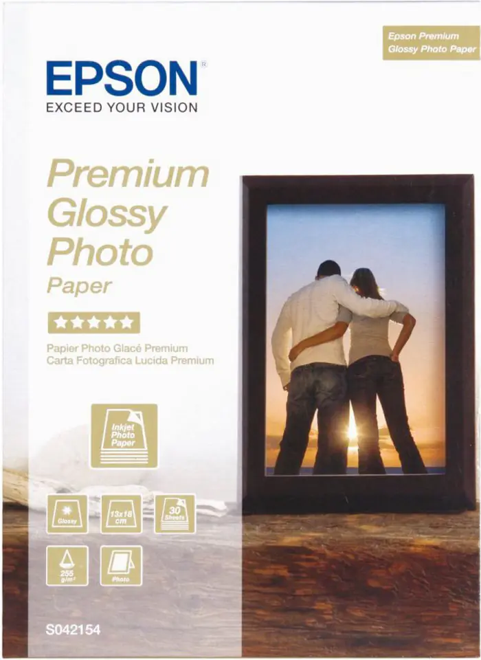 ⁨Papier EPSON Premium Glossy Photo 255 g 13 x 18 cm (30 arkuszy) C13S042154⁩ w sklepie Wasserman.eu