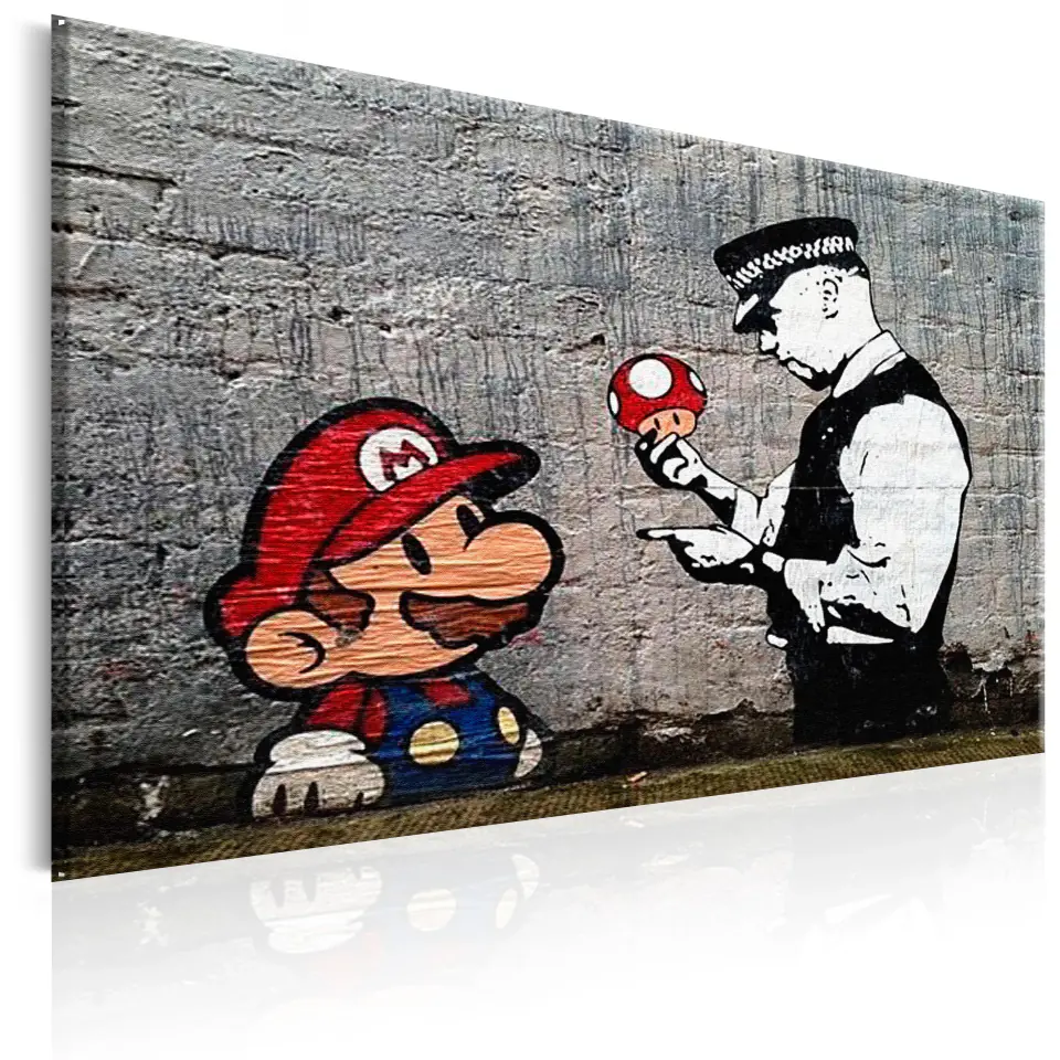 ⁨Obraz - Mario and Cop by Banksy (rozmiar 60x40, wykończenie Standard)⁩ w sklepie Wasserman.eu