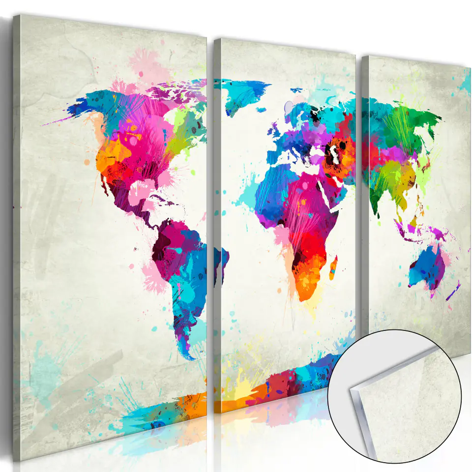 ⁨Picture on acrylic glass - World Map: Explosion of colors [Glass] (size 60x40)⁩ at Wasserman.eu
