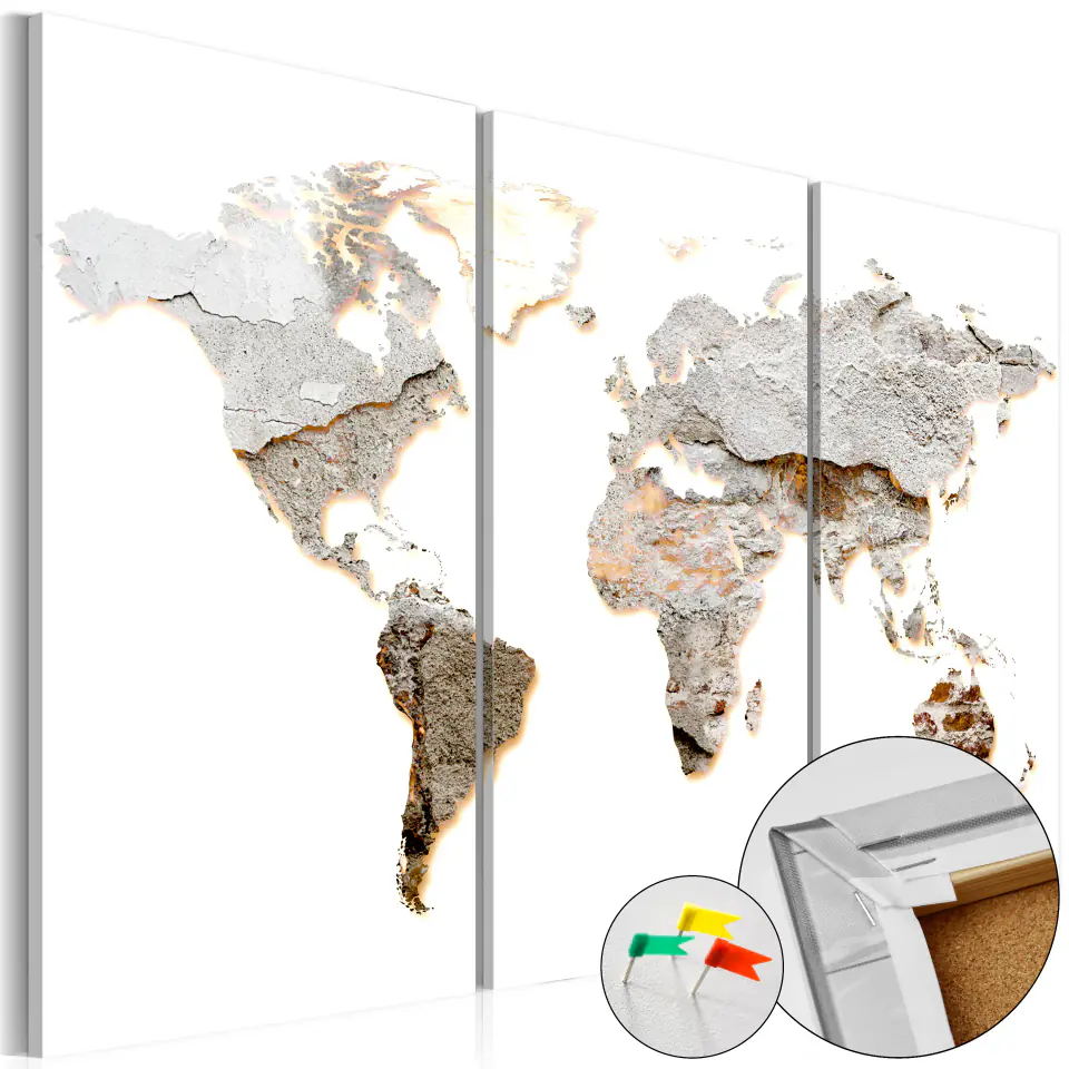 ⁨Picture on cork - Concrete continents [Cork map] (size 60x40)⁩ at Wasserman.eu