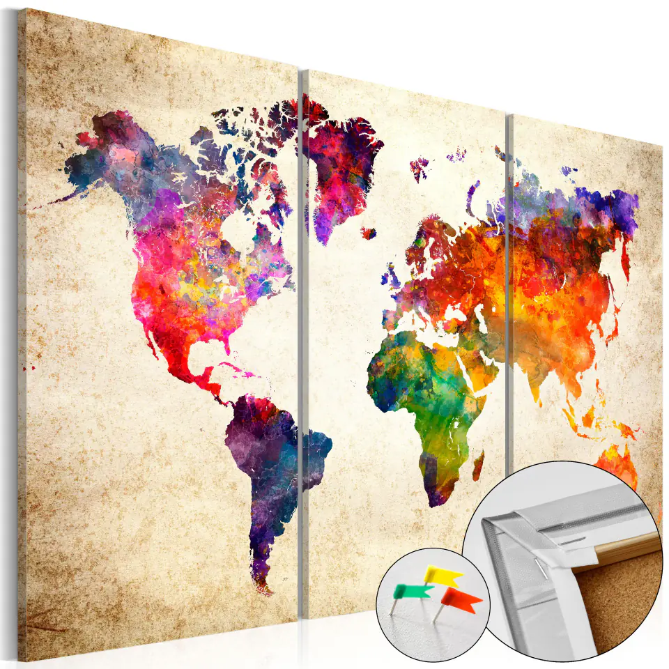⁨Picture on cork - Cork map in watercolor (size 60x40)⁩ at Wasserman.eu