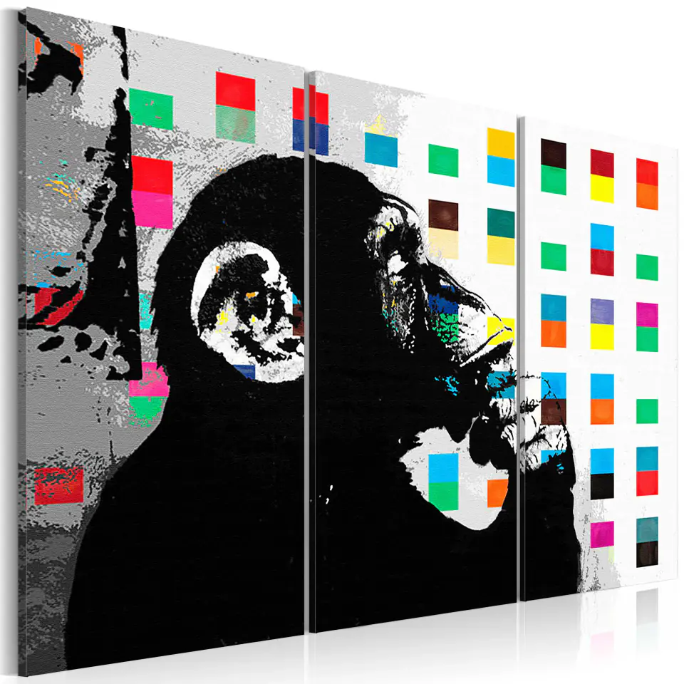 ⁨Obraz - The Thinker Monkey by Banksy (rozmiar 90x60, wykończenie Standard)⁩ w sklepie Wasserman.eu