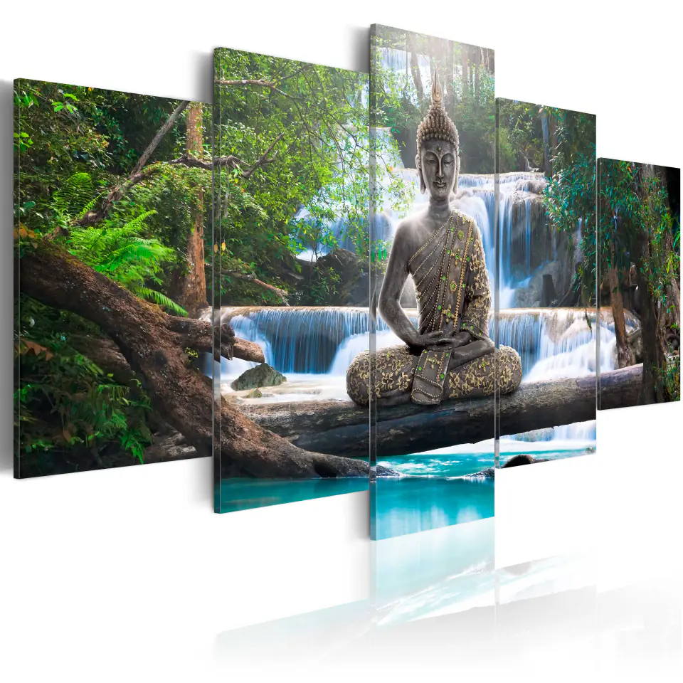 ⁨Picture - Buddha and waterfall (size 100x50)⁩ at Wasserman.eu