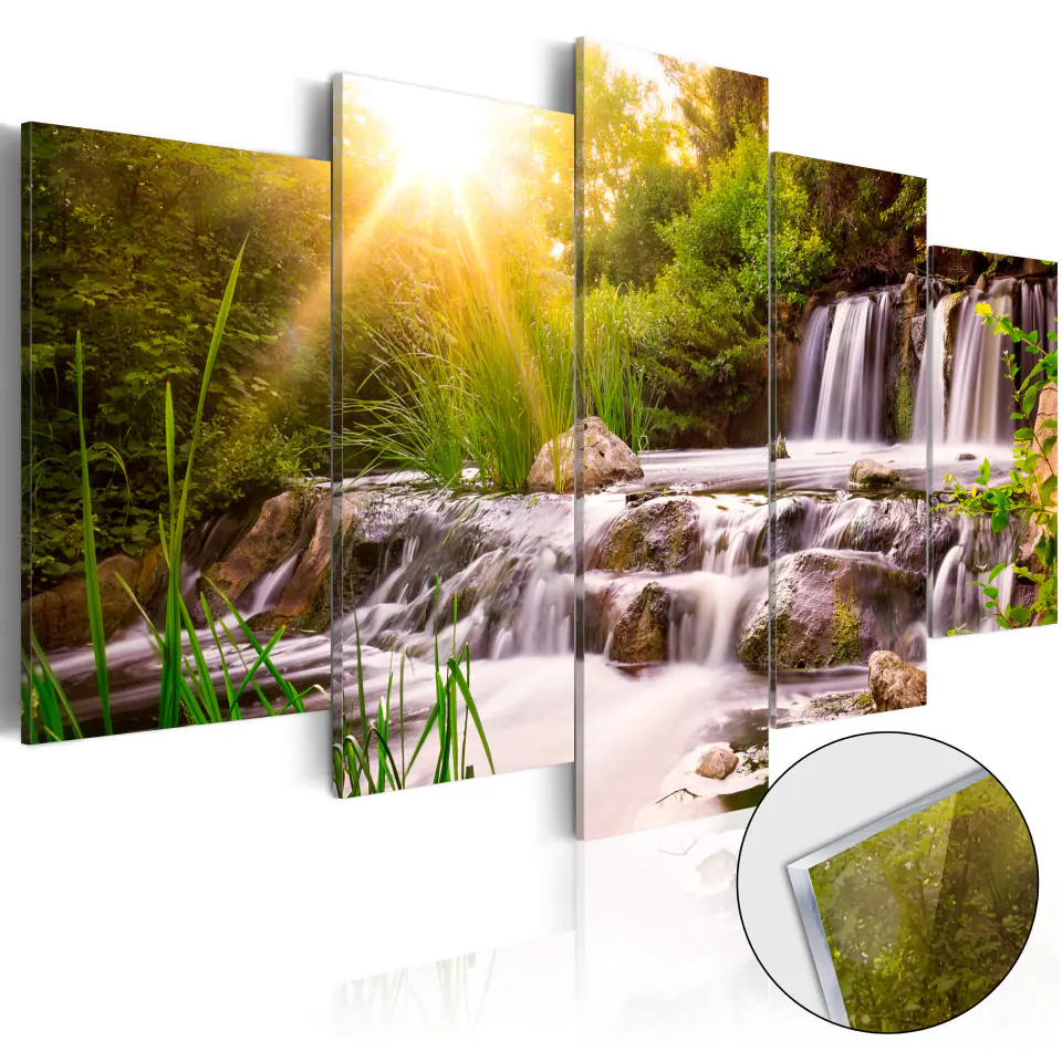 ⁨Painting on acrylic glass - Forest waterfall [Glass] (size 100x50)⁩ at Wasserman.eu