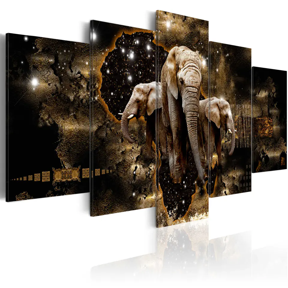 ⁨Picture - Brown elephants (5-piece) wide (size 100x50)⁩ at Wasserman.eu