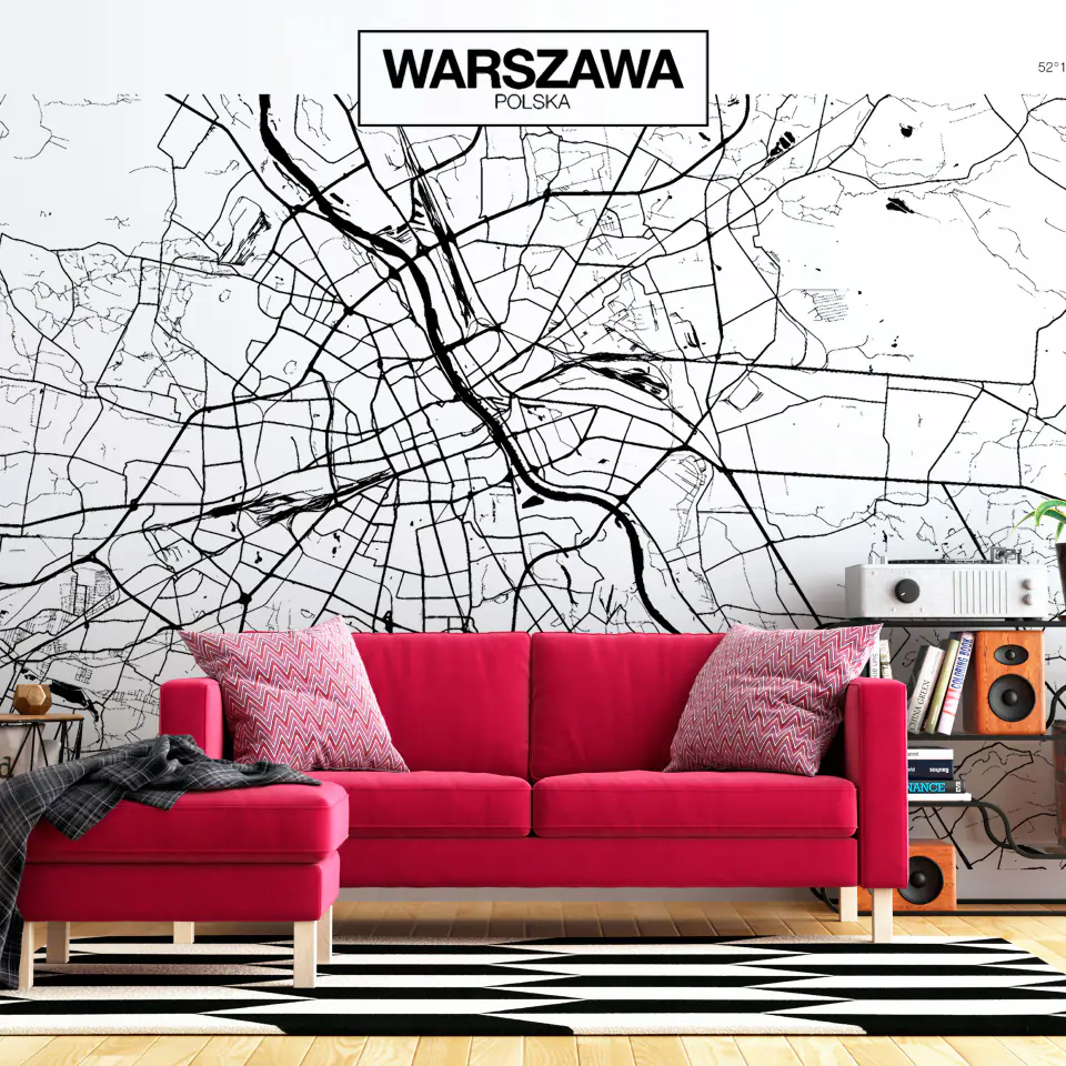⁨Fototapeta - Mapa Warszawy (rozmiar 245x175, wykończenie Samoprzylepna)⁩ w sklepie Wasserman.eu
