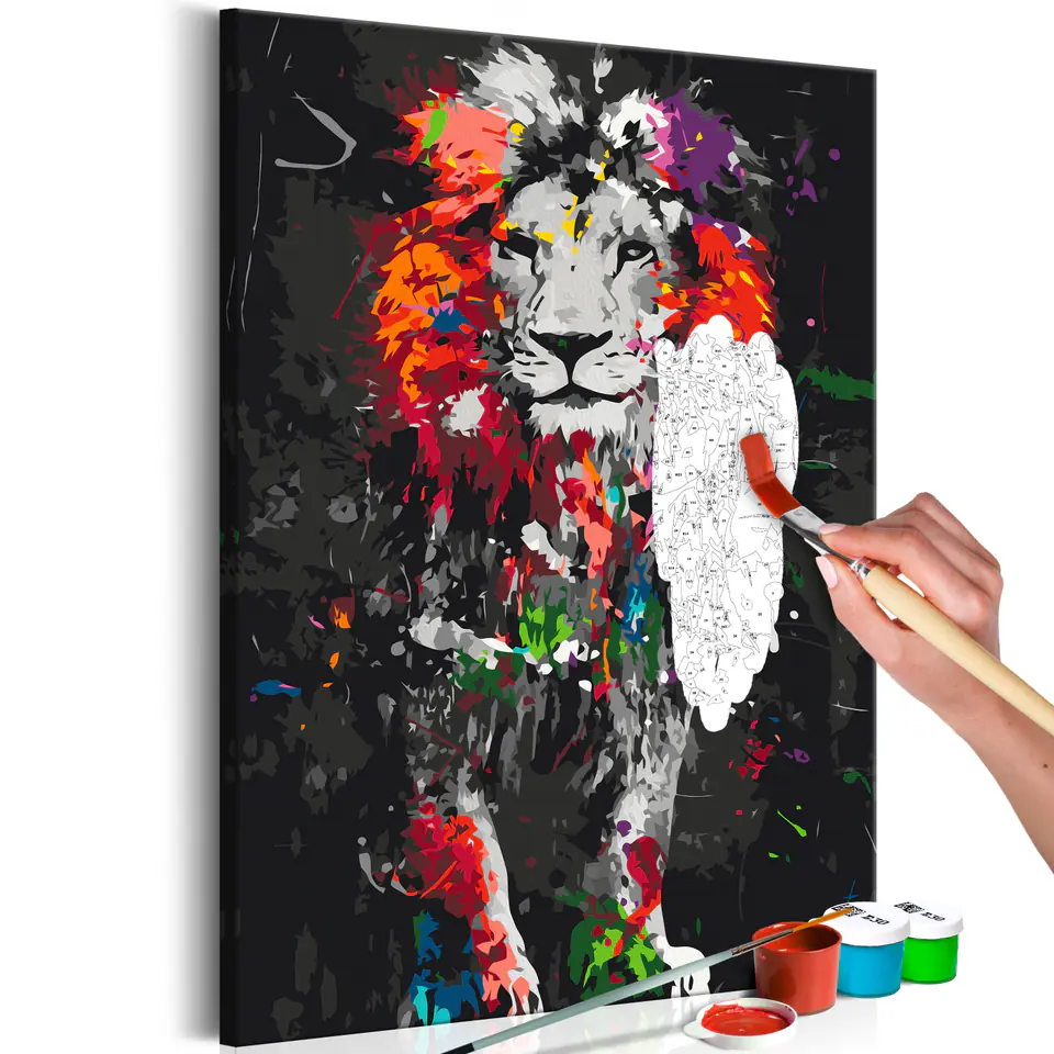 ⁨Obraz do samodzielnego malowania - Kolorowe zwierzęta: lew (rozmiar 40x60, wykończenie )⁩ w sklepie Wasserman.eu