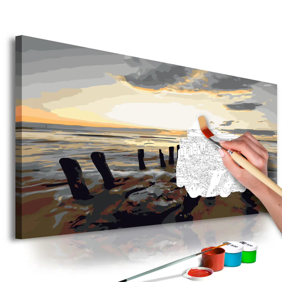 ⁨Obraz do samodzielnego malowania - Plaża (wschód słońca) (rozmiar 60x40, wykończenie )⁩ w sklepie Wasserman.eu