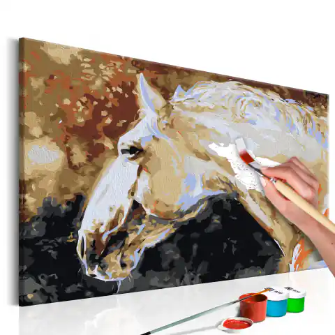 ⁨Obraz do samodzielnego malowania - Biały koń (rozmiar 60x40, wykończenie )⁩ w sklepie Wasserman.eu