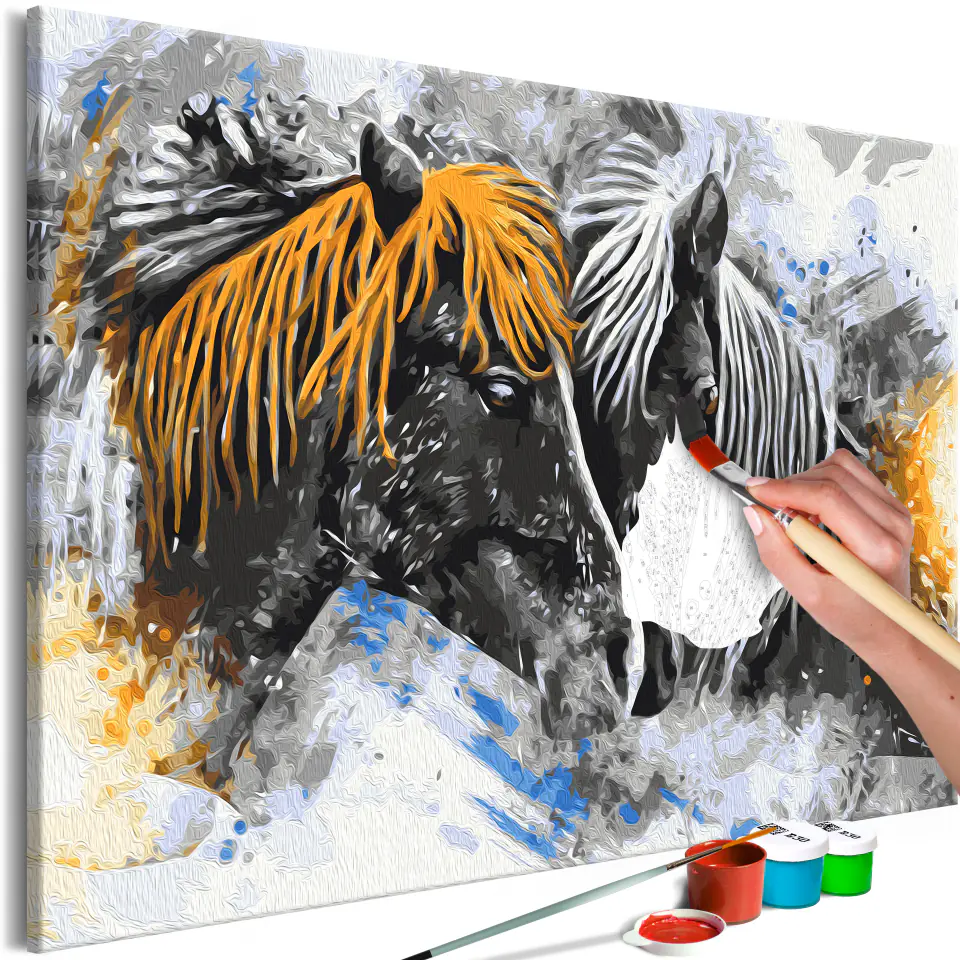 ⁨Self-painting - Black and yellow horses (size 60x40)⁩ at Wasserman.eu