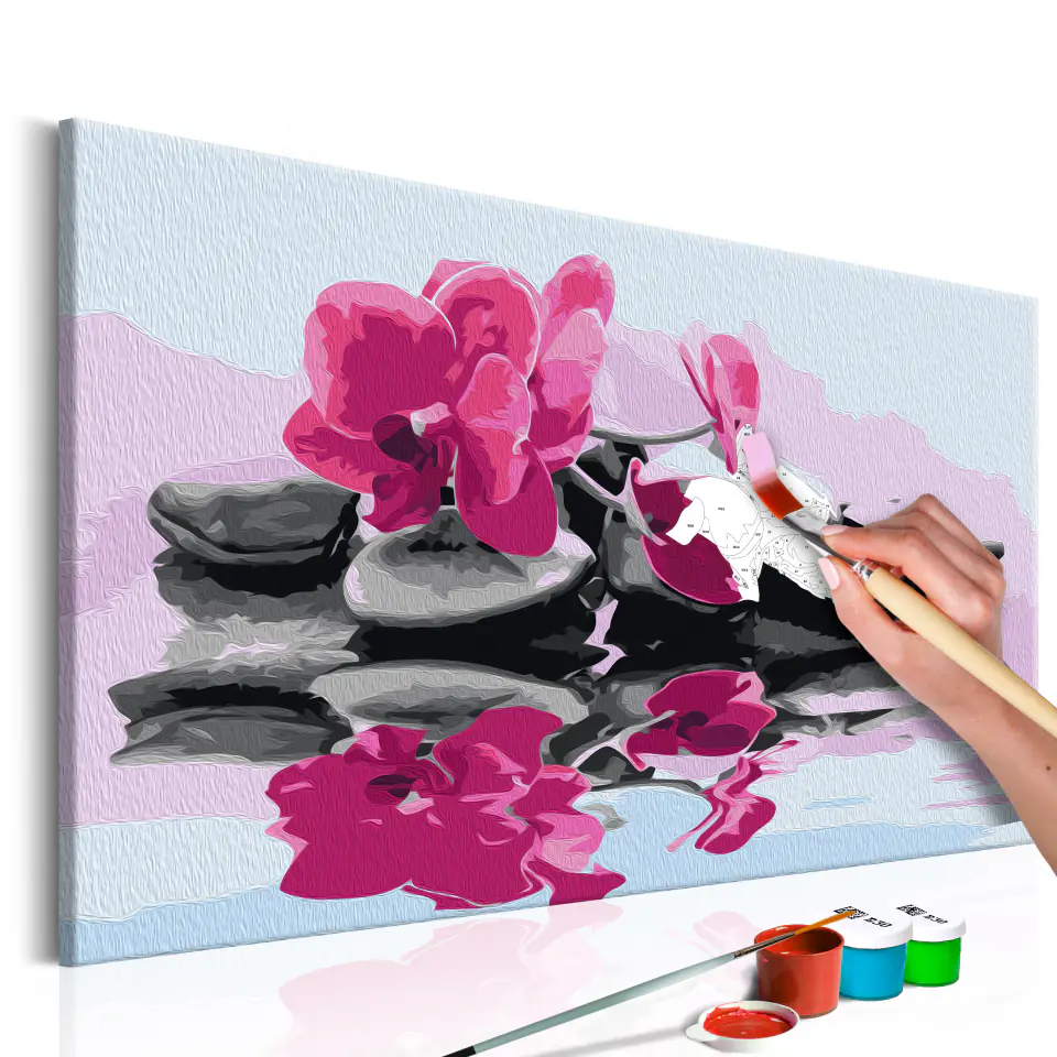 ⁨Self-painting - Orchid and zen stones in the water surface (size 60x40)⁩ at Wasserman.eu