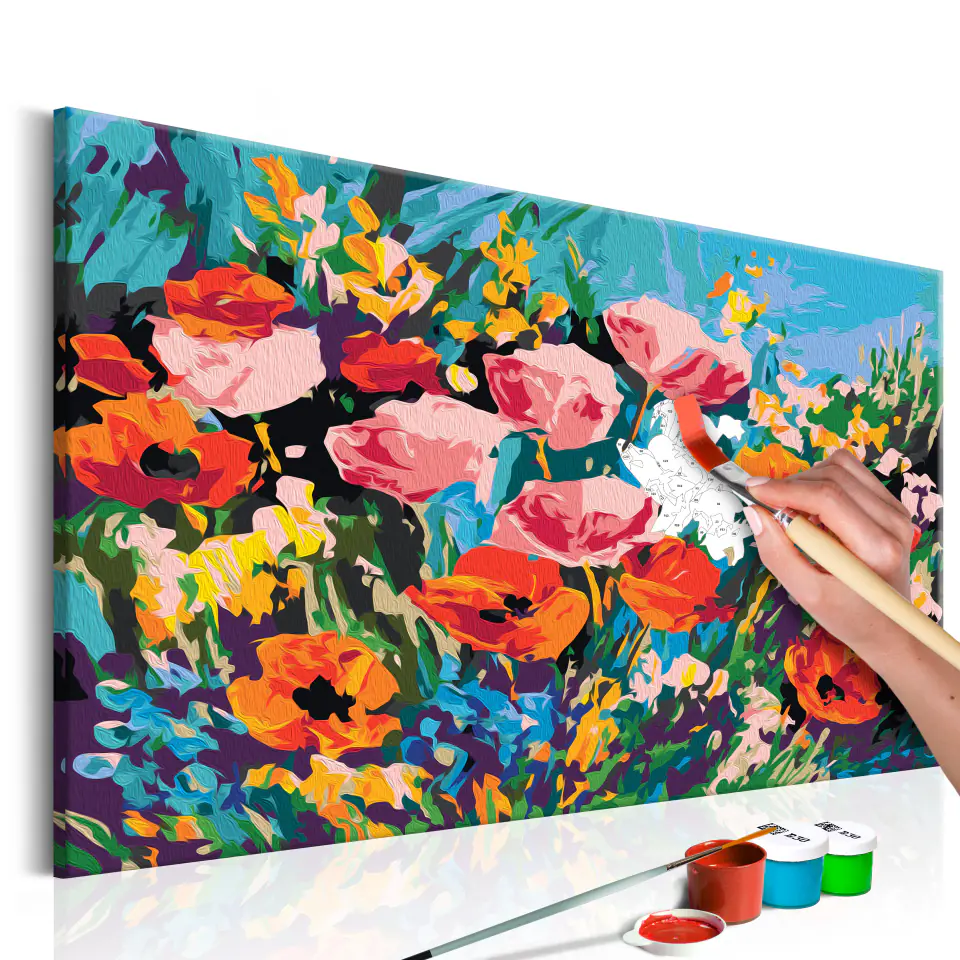 ⁨Obraz do samodzielnego malowania - Kolorowe kwiaty polne (rozmiar 60x40, wykończenie )⁩ w sklepie Wasserman.eu