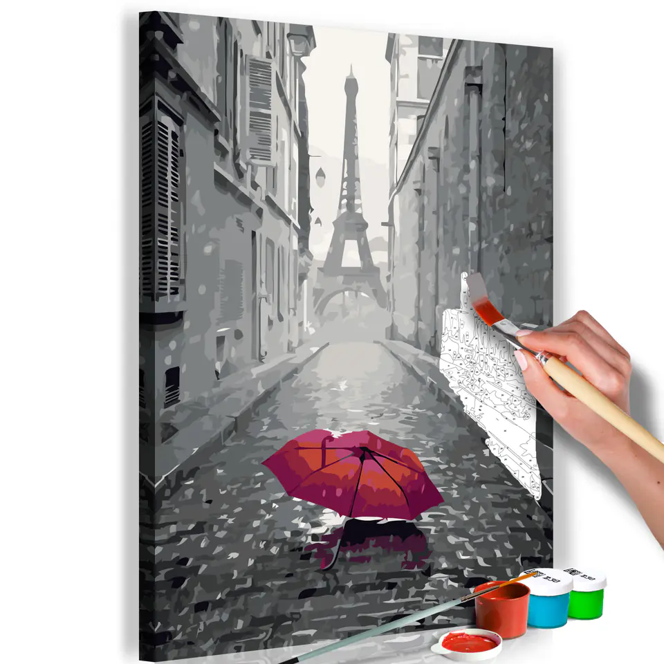 ⁨Obraz do samodzielnego malowania - Paryż (Czerwona parasolka) (rozmiar 40x60, wykończenie )⁩ w sklepie Wasserman.eu