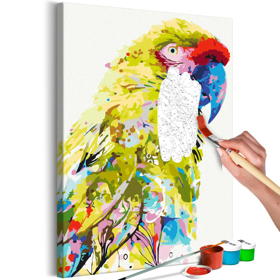 ⁨Obraz do samodzielnego malowania - Tropikalna papuga (rozmiar 40x60, wykończenie )⁩ w sklepie Wasserman.eu