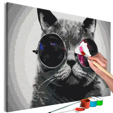 ⁨Obraz do samodzielnego malowania - Kot w okularach (rozmiar 60x40, wykończenie )⁩ w sklepie Wasserman.eu