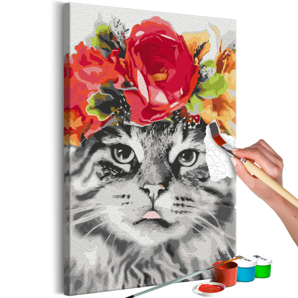 ⁨Self-painting - Cat with flowers (size 40x60)⁩ at Wasserman.eu