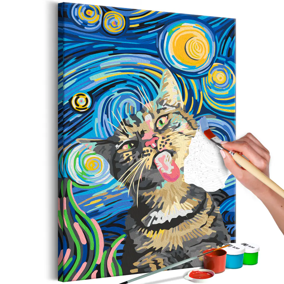 ⁨Obraz do samodzielnego malowania - Zakręcony kot (rozmiar 40x60, wykończenie )⁩ w sklepie Wasserman.eu