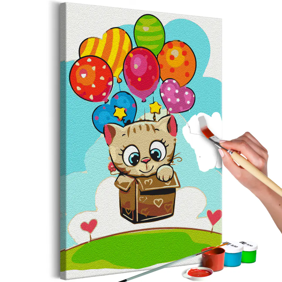 ⁨Self-painting - Kitten with balloons (size 40x60)⁩ at Wasserman.eu