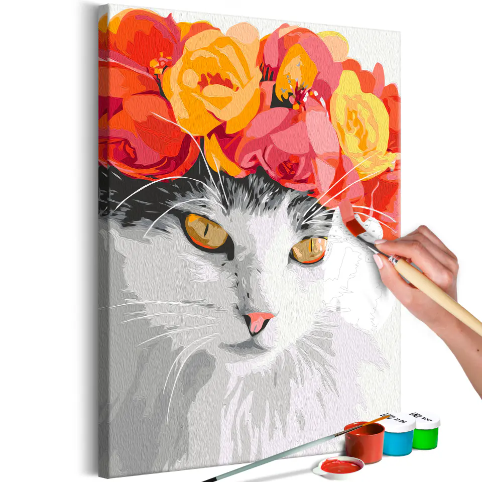 ⁨Obraz do samodzielnego malowania - Kwiecisty kot (rozmiar 40x60, wykończenie )⁩ w sklepie Wasserman.eu
