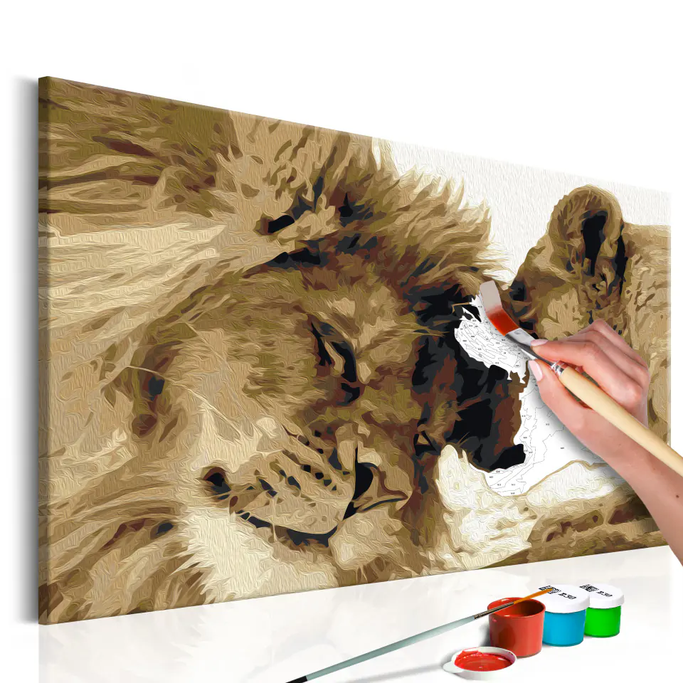 ⁨Obraz do samodzielnego malowania - Lew i lwica (miłość) (rozmiar 60x40, wykończenie )⁩ w sklepie Wasserman.eu