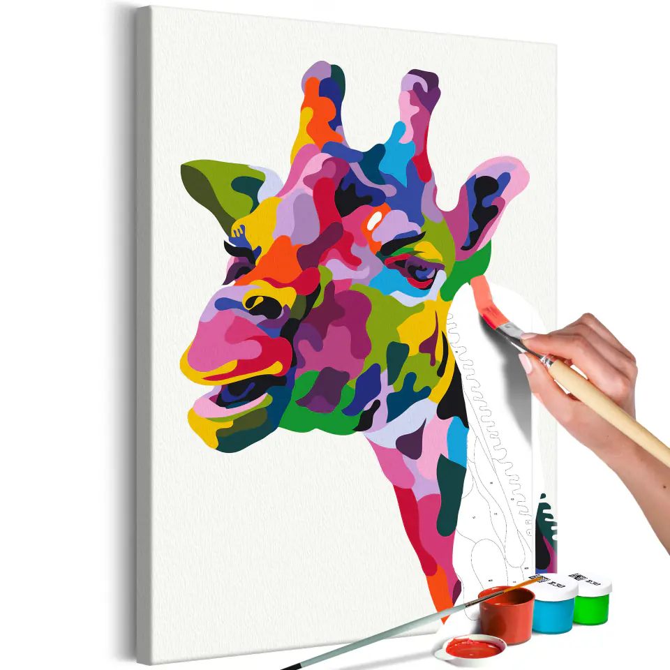 ⁨Obraz do samodzielnego malowania - Kolorowa żyrafa (rozmiar 40x60, wykończenie )⁩ w sklepie Wasserman.eu