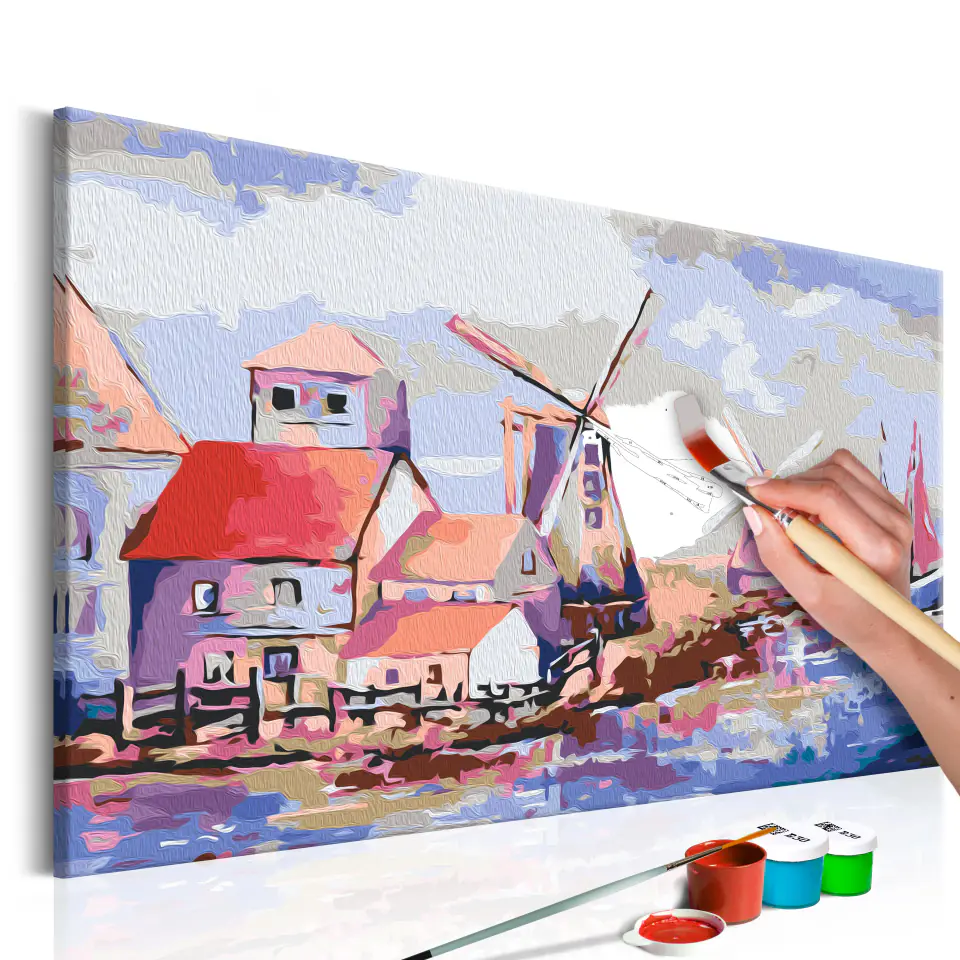 ⁨Obraz do samodzielnego malowania - Wiatraki (krajobraz) (rozmiar 60x40, wykończenie )⁩ w sklepie Wasserman.eu