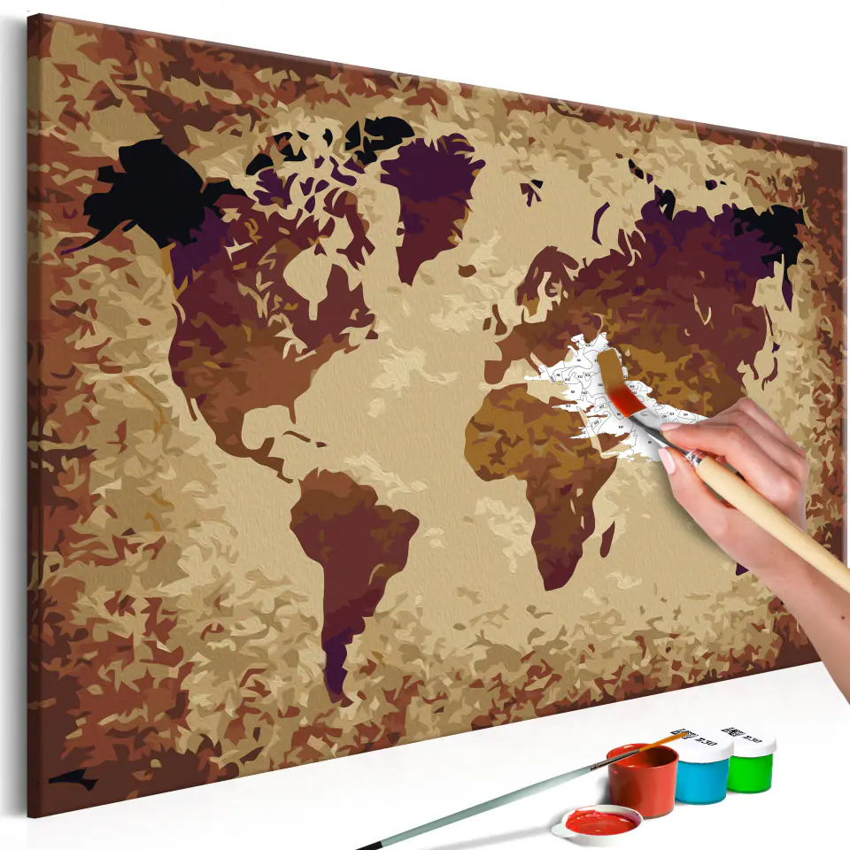 ⁨Obraz do samodzielnego malowania - Mapa świata (brązy) (rozmiar 60x40, wykończenie )⁩ w sklepie Wasserman.eu