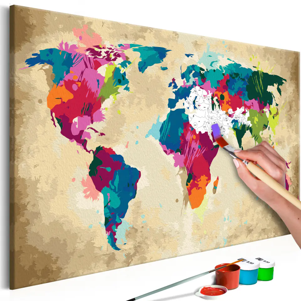 ⁨Self-painted painting - World map (color) (size 60x40)⁩ at Wasserman.eu