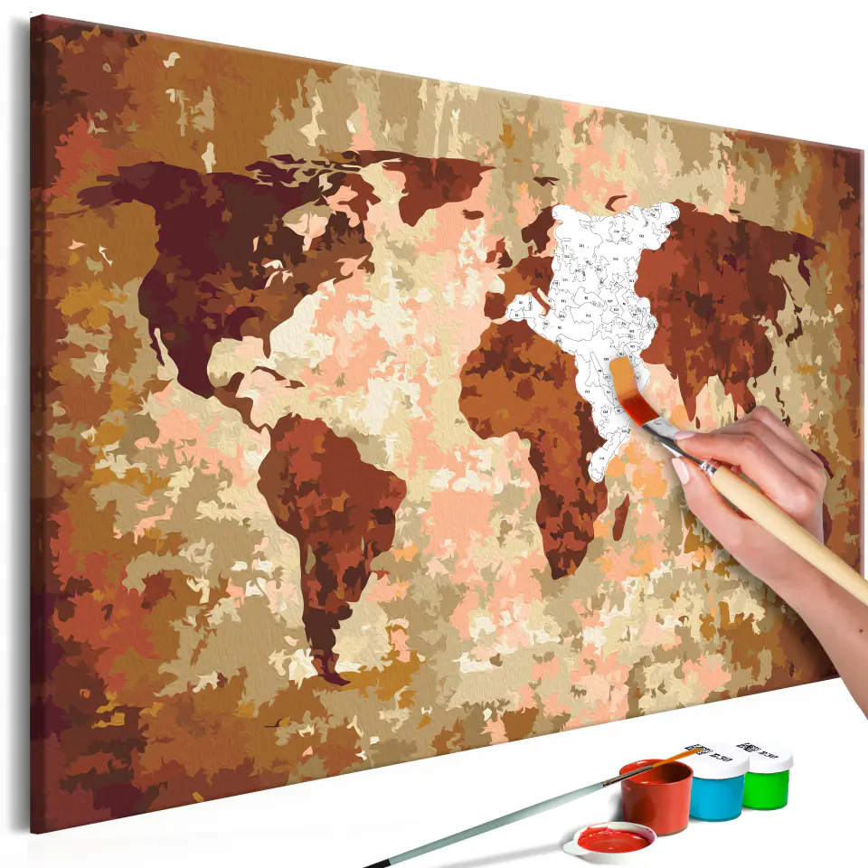 ⁨Self-painted painting - World map (earth colors) (size 60x40)⁩ at Wasserman.eu