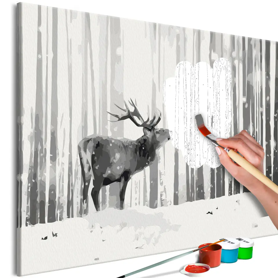 ⁨Obraz do samodzielnego malowania - Jeleń na śniegu (rozmiar 60x40, wykończenie )⁩ w sklepie Wasserman.eu