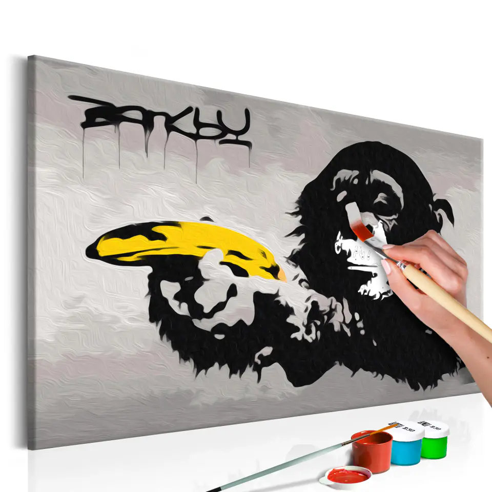 ⁨Obraz do samodzielnego malowania - Małpa (Banksy Street Art Graffiti) (rozmiar 60x40, wykończenie )⁩ w sklepie Wasserman.eu